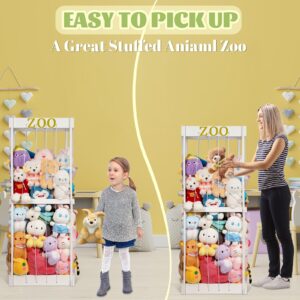 Trycooling Stuffed Animal Zoo Stuffed Animal Storage Wood Plushie Storage Stuffed Animals Zoo Storage Cage with Zoo Pattern Elastic Band for Nursery Play Room Bedroom