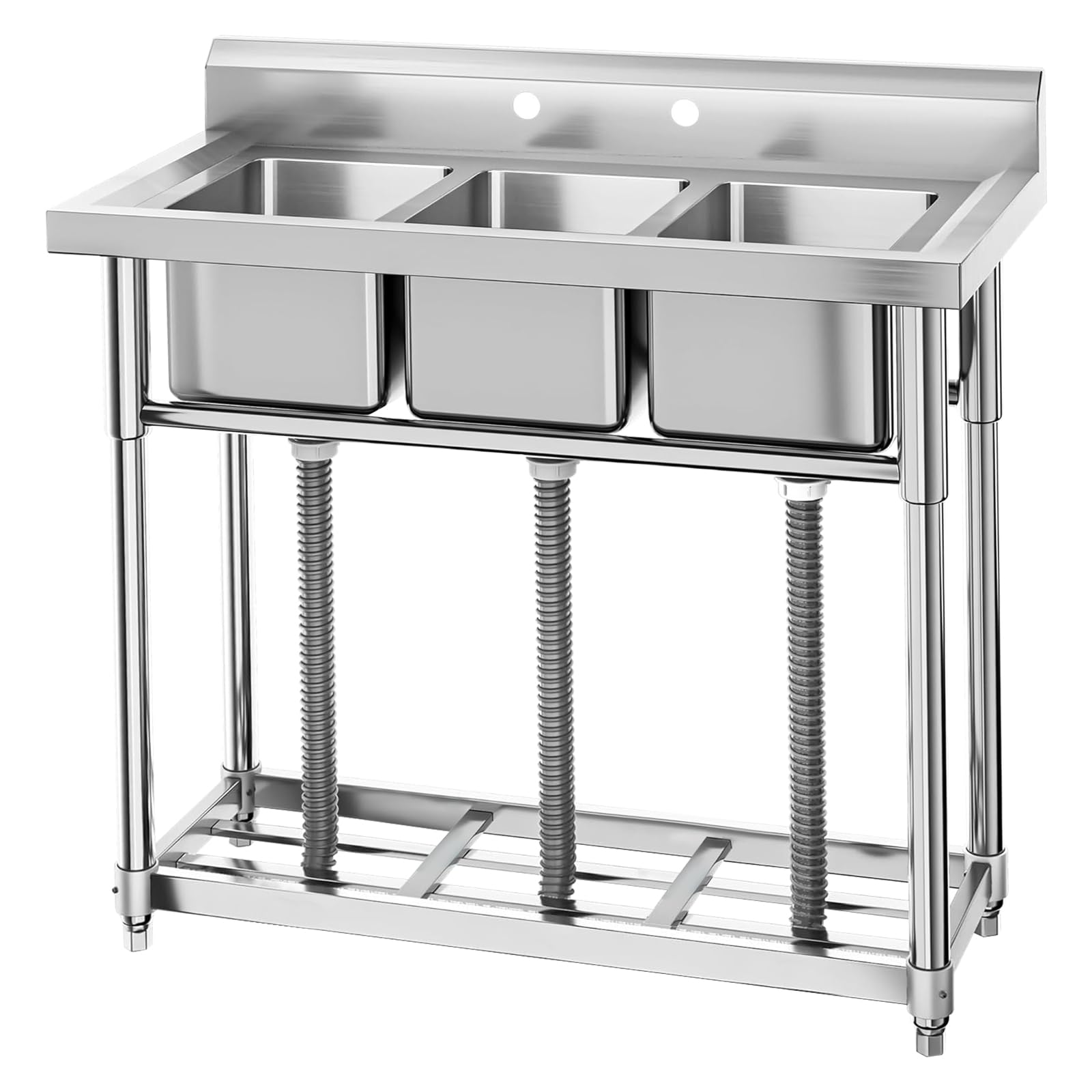 Petyee Stainless Steel Sink, Commercial Kitchen Prep & Utility Sink Free Standing 3-Compartment with Shelf for Restaurant Laundry Garage Bar Workshop (3 Compartment with Shelf, 38.9"L x 17.7"W x 37"H)