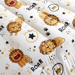 AILONEN Kids Lion Comforter Set Twin Size, 3 Pieces Kawaii Bed in a Bag,Cute Lion Kids Bedding Set for Boys Girls,Cartoon Animal Pattern Quilt with 2 Pillowcases