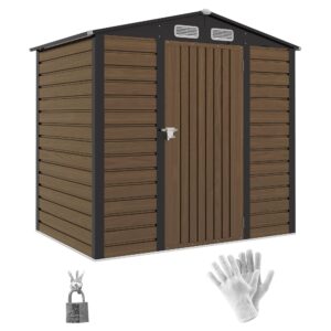 outsunny 6' x 4' metal outdoor storage shed, garden tool shed with ventilation slots for backyard, patio, lawn, oak colored