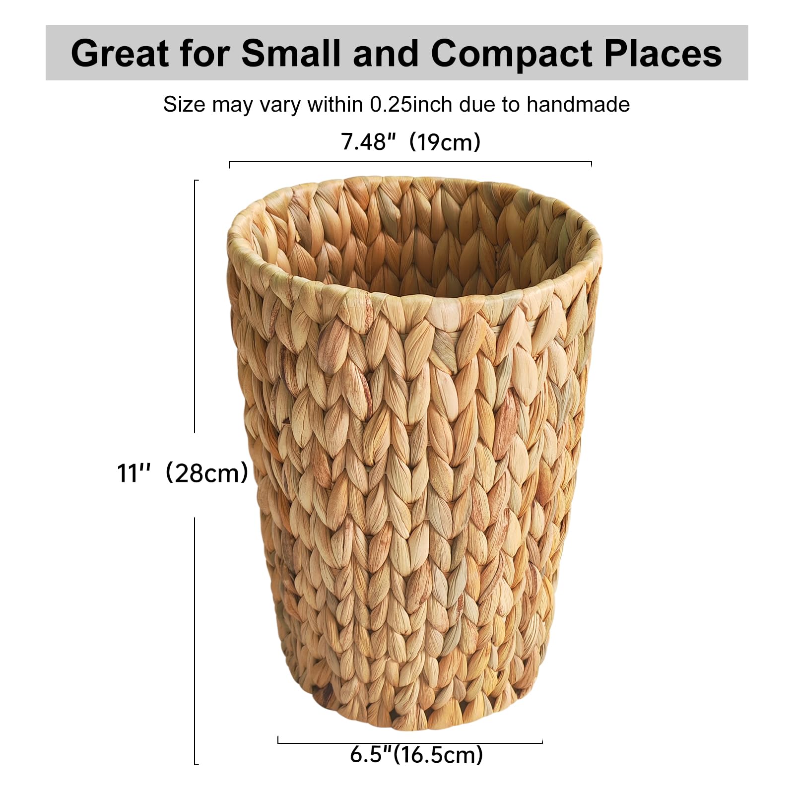 Coeusy Wicker Trash Can,Small Bathroom Trash Can,Water Hyacinth Wicker Waste Basket for Bathroom,Boho Waste Basket for Bedroom,Home Office,Compact Spaces(2 Gallon Round)