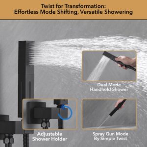 VANFOXLE Shower Faucet Set Matte Black Shower System,Push Button Diverter Shower Faucet with 2 in 1 Handheld,Ceiling Mount 10 Inch Shower Head with 6 Inch Wall Mount Shower Head