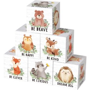 vertintong 6 pcs 1.6 inch inspirational animal nursery decor baby wooden forest animals bear raccoon lion fox decor blocks woodland table decor safari creatures decor(woodland,white)