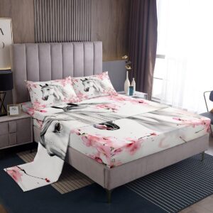 feelyou horse sheet set twin, cherry blossom sheets with deep pocket fitted girls horse bed sheets set for kids boys girls pink horse bedding set soft bed set 3pcs