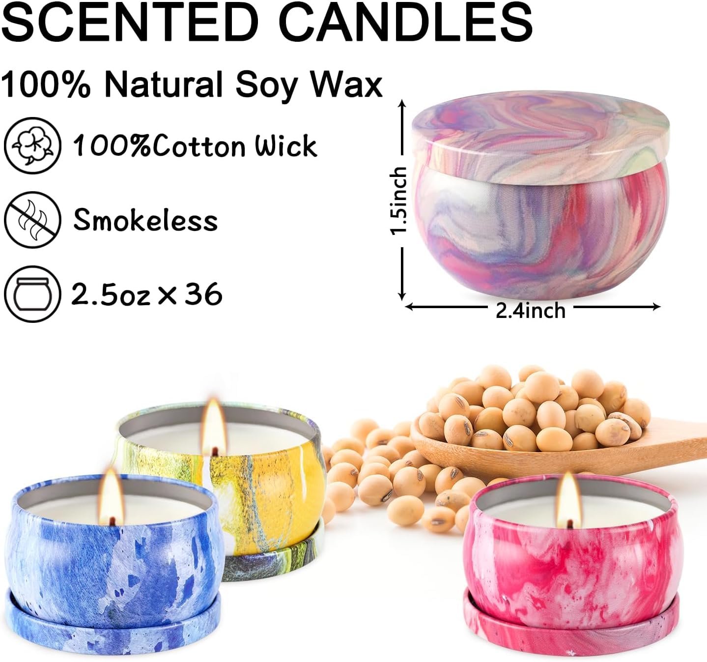 YOROXRG 36 Packs Scented Candles Gift Set, Fragrances Candle for Women, 2.5 OZ Portable Jar Candle for for Spa, Yoga, Bath, Aromatherapy, Stress Relief