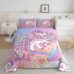 feelyou unicorn bedding set for kids girls unicorn glitter comforter twin size star rainbow comforter set cute unicorn quilt set 2pcs