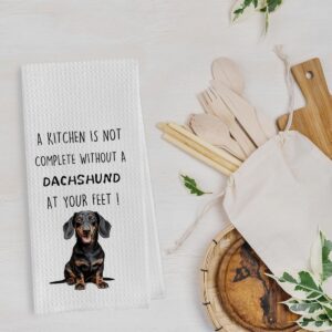 Geqtt Funny Dachshund Dish Towels set - Dachshund Gifts Waffle Weave Kitchen Towels, Dachshund Decorative Hand Tea Towels for Bathroom Kitchen, Weiner Dog Gifts for Women (16×24 Inches Set of 2)