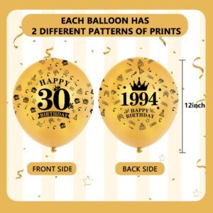 BEISHIDA 32pcs 1994 30th Birthday Balloons Gold and Black Party Decorations 12 Inch Latex and Confetti Balloon Printed with Happy Birthday for Women Men Birthday Party Decorations