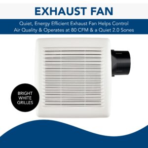 Broan-NuTone A80 Ventilation Fan with Roomside Installation, 80 CFM, 2.0 Sones White & RVK1A Roof Vent Kit, Black