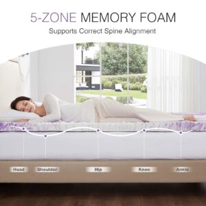 Orcalic 3 Inch Memory Foam Mattress Topper 5-Zone Soft Mattress Pad Pressure Relieve Bed Topper, CertiPUR Certified, Twin Size, Purple