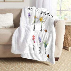 Personalized Grandma's Garden Blanket, Grandma Blanket with Kids Name, Mom Grandma's Garden Birth Month Flower Bouquet, Best Gift for Mother, Birth Flower, Gifts for Mothers Day Birthday 3