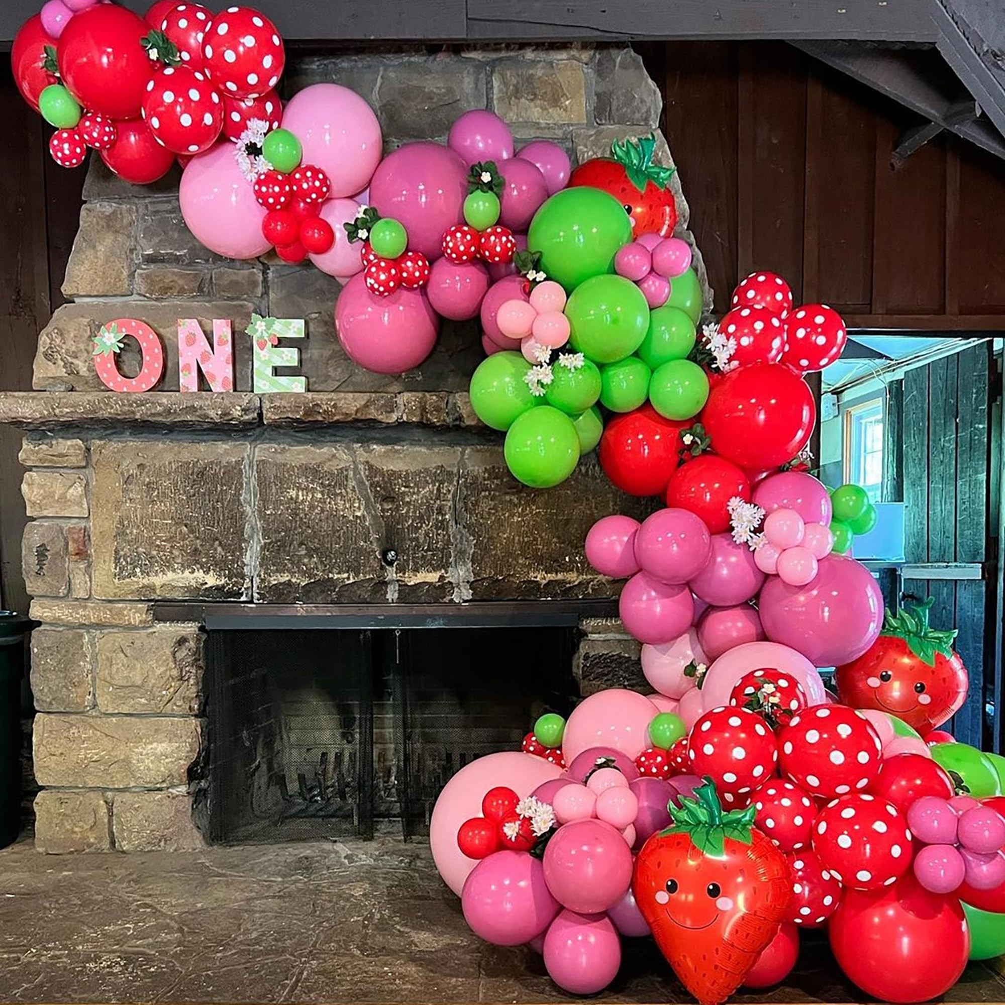 MOMO RUCCI 147Pcs Strawberry Balloons Arch Garland Kit with Strawberry Foil Balloons for Sweet Girl My Berry First Themed Birthday Party Supplies Baby Shower Gender Reveal Decorations Red Pink Green