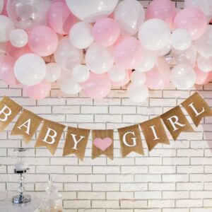 Shimmer Anna Shine Baby Girl Burlap Banner for Baby Shower Decorations and Gender Reveal Party (Light Pink Heart)