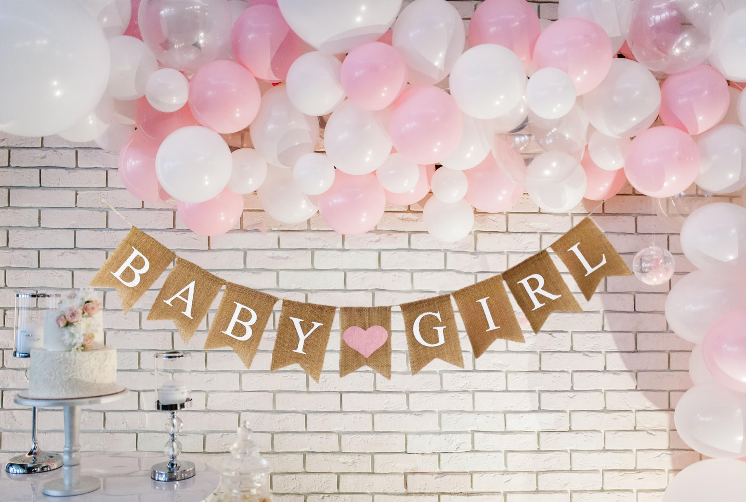 Shimmer Anna Shine Baby Girl Burlap Banner for Baby Shower Decorations and Gender Reveal Party (Light Pink Heart)