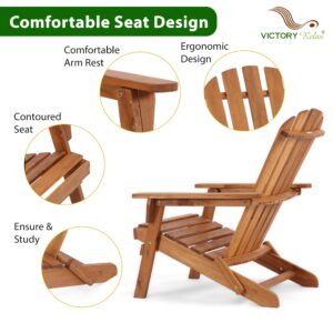 VICTORY RELAX Collapsible Adirondack Chair, 440 LBS Ergonomic Wooden Patio Armchairs with Waterproof and UV Protection Coating, Recliner Chair for Deck, Lawn, Backyard, Garden, Poolside, Fire Pit