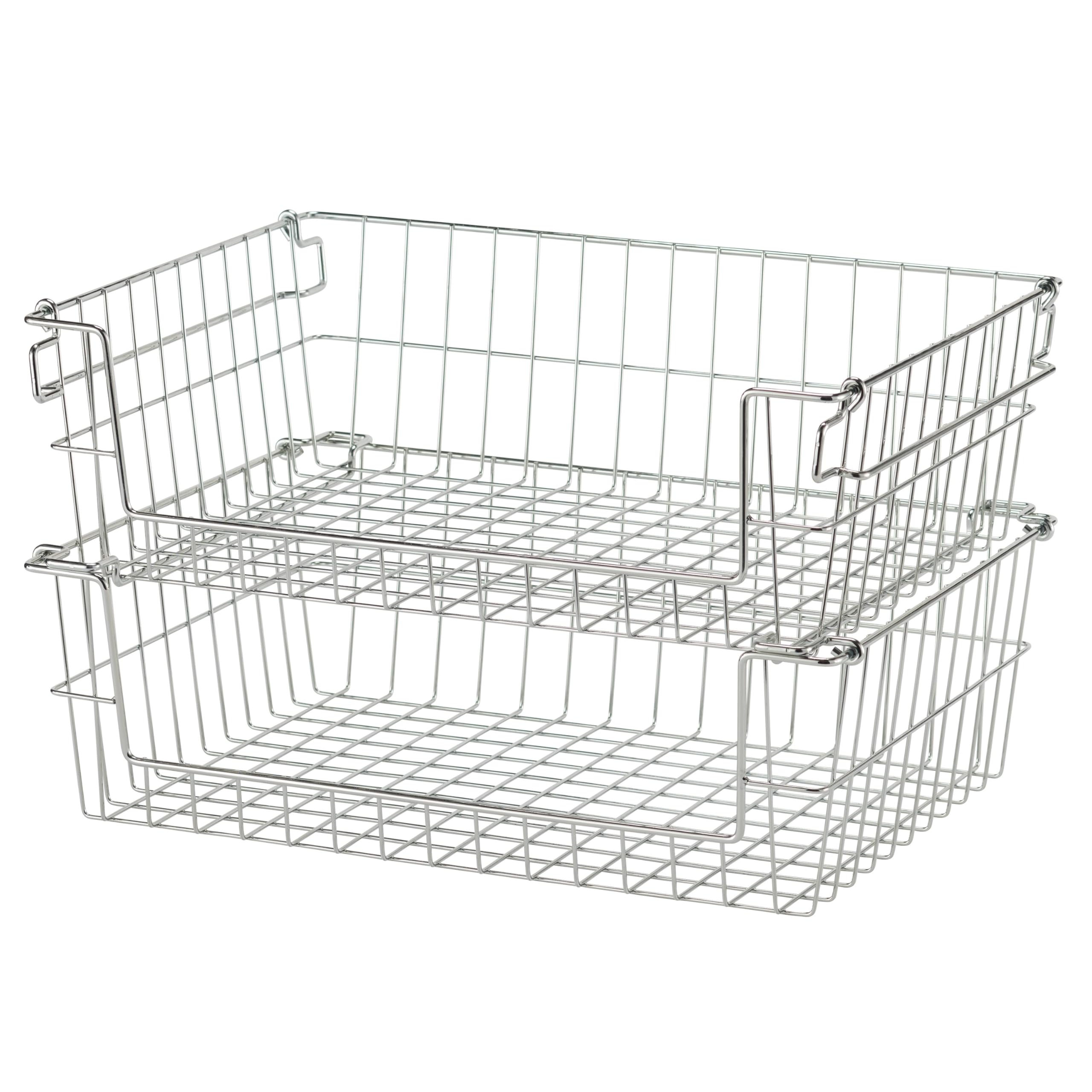 TRINITY 2-Pack Stackable Metal Wire Storage Baskets With Handles, EcoStorage Chrome, 19 Inches