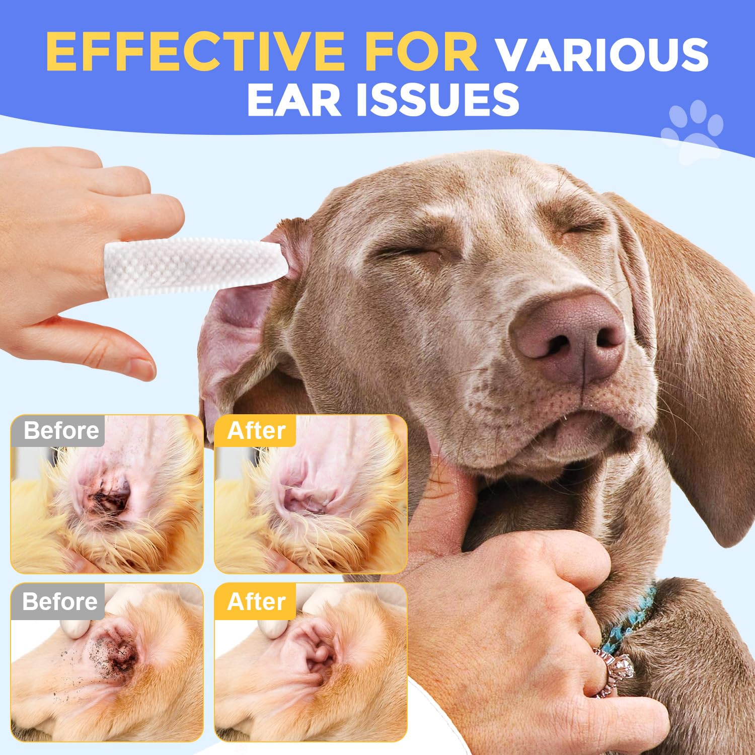 PUPMATE Ear Finger Wipes for Dogs & Cats - Cleaning Earwax & Debris - Relieves Ear Itching & Discomfort - Fresh Aloe Scent - Sooths & Repair, Natural Ingredients-50 Count