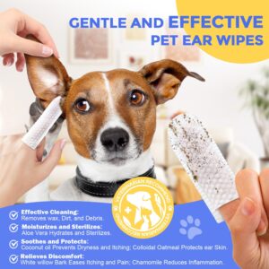 PUPMATE Ear Finger Wipes for Dogs & Cats - Cleaning Earwax & Debris - Relieves Ear Itching & Discomfort - Fresh Aloe Scent - Sooths & Repair, Natural Ingredients-50 Count