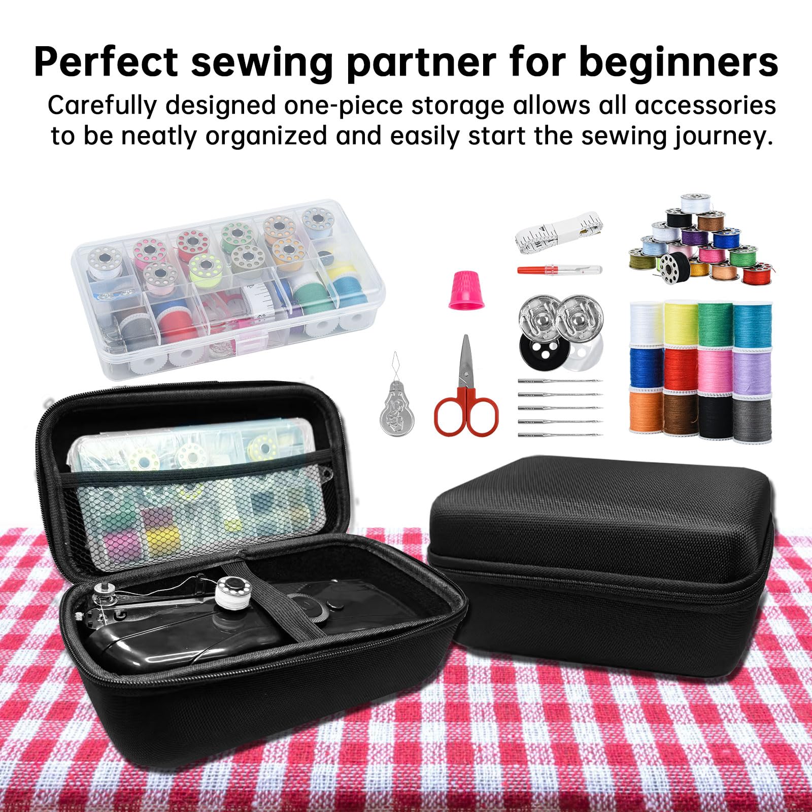 Handheld Sewing Machine, Beginner's Sewing kit with Storage, Two Power Supply Modes, Electric Switch, Simple Operation, Portable Mini Sewing Machine, Beginner's Sewing Machine.(Black)