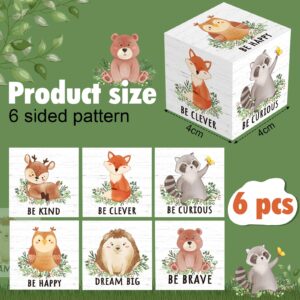 Vertintong 6 Pcs 1.6 Inch Inspirational Animal Nursery Decor Baby Wooden Forest Animals Bear Raccoon Lion Fox Decor Blocks Woodland Table Decor Safari Creatures Decor(Woodland,White)