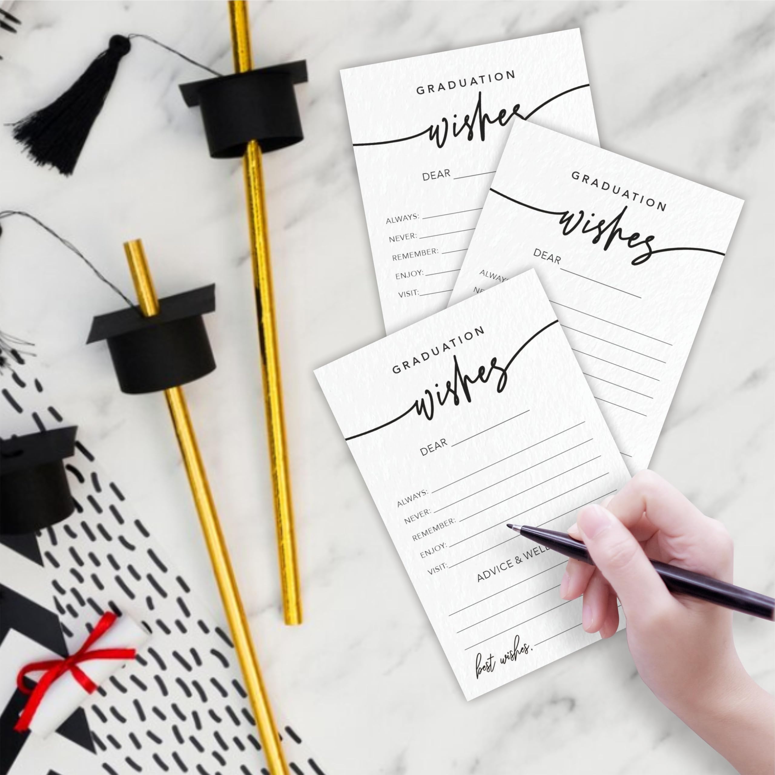 30 Minimalist Graduation Wishes Cards - 4X6" Advice & Wishes Cards, Grad Wish Card, Class Of 2024 Graduation Party Decorations & Supplies - 001