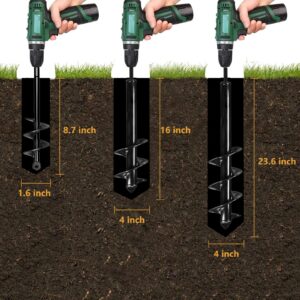 Enhanced Auger Drill bit for Planting 4x24 inch Extended Length Garden Auger Spiral Drill Bit, Bulbs Flowers Planting Auger for Drill Post Hole Digger for 3/8”Hex Drill