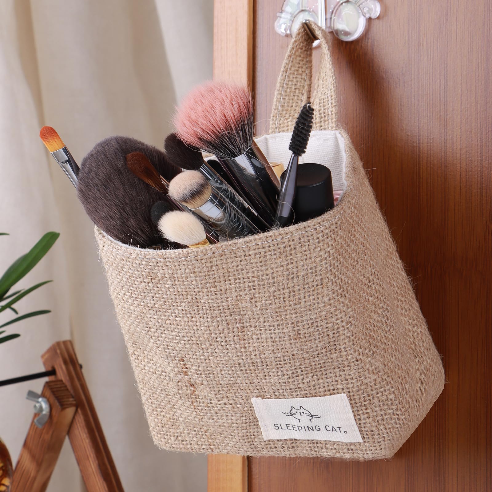 TENEBRALUX Small Cotton and Linen Hanging Storage Basket for Desktop, Ideal for Organizing Keys and Miscellaneous Items.