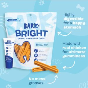 Bark Bright Original Dog Dental Kit - 30 Teeth Cleaning Chew Sticks & Toothpaste - Medium Breeds