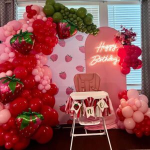 MOMO RUCCI 147Pcs Strawberry Balloons Arch Garland Kit with Strawberry Foil Balloons for Sweet Girl My Berry First Themed Birthday Party Supplies Baby Shower Gender Reveal Decorations Red Pink Green