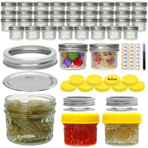 flrolove mason jars 4 oz,40 pack canning jars with regular lids,mini mason jars ideal for jam,jelly,honey,diy projects,wedding/shower favors