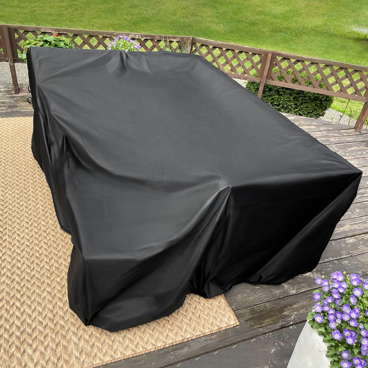 Arcedo Outdoor Furniture Cover Rectangular, Waterproof Patio Furniture Set Cover for Sectional Conversation Set, All Weather Protection Dining Table Chair Set Cover, 108" x 82" x 30"H, Black