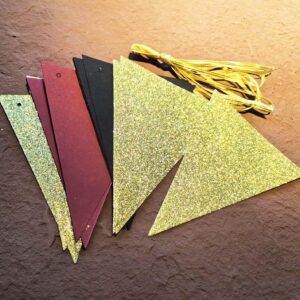 Graduation Party Decorations Maroon Gold 2024/Burgundy Gold Graduation Decorations/Maroon Black Birthday Party Decorations for Women/Burgundy Black Gold 2pcs Triangle Bunting Banners