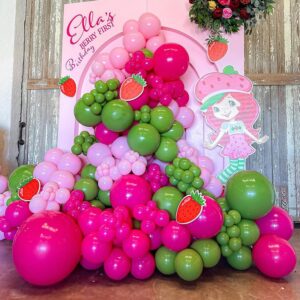 MOMO RUCCI 147Pcs Strawberry Balloons Arch Garland Kit with Strawberry Foil Balloons for Sweet Girl My Berry First Themed Birthday Party Supplies Baby Shower Gender Reveal Decorations Red Pink Green