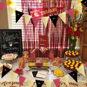 Graduation Party Decorations Maroon Gold 2024/Burgundy Gold Graduation Decorations/Maroon Black Birthday Party Decorations for Women/Burgundy Black Gold 2pcs Triangle Bunting Banners