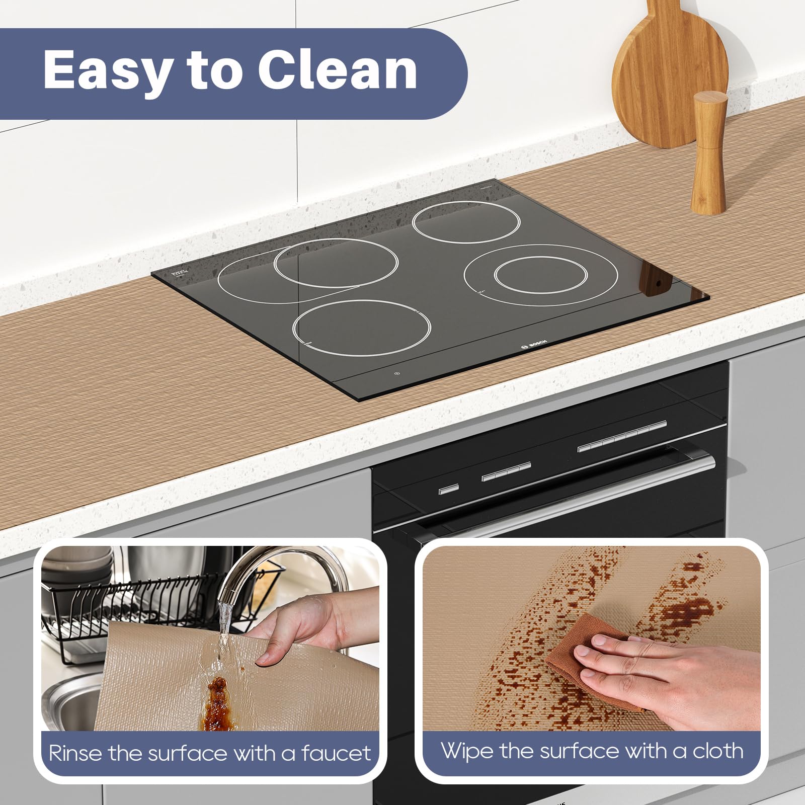 StaHom Drawer Liner, Shelf Liners for Kitchen Cabinet Waterproof & Oil-Proof Cupboard Liner Non-Slip Drawer Mat PVC Material Non Adhesive Kitchen Liner for Countertop Beige 11.8 x 59 Inches