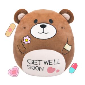 amytoo 14.5“ get will soon teddy bear plush pillow soft teddy bear stuffed animal body pillow home decoration gifts for kids girls and boys after surgery