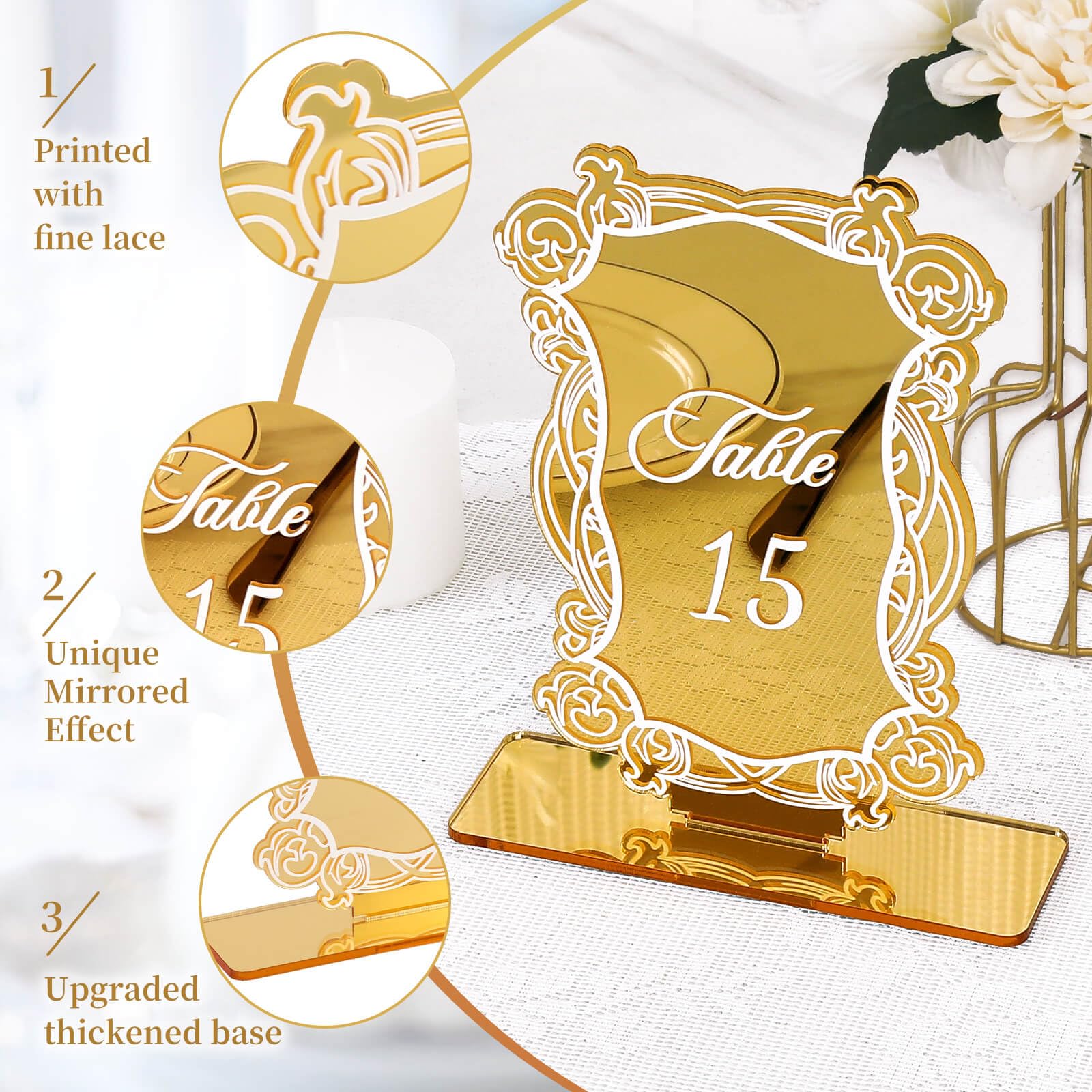 15 pcs Modern Arch Gold Table Numbers for Wedding Reception， Acrylic Signs and Holders ，Perfect for Centerpiece, Reception, Decoration, Party, Anniversary, Event（4x6 Inch）