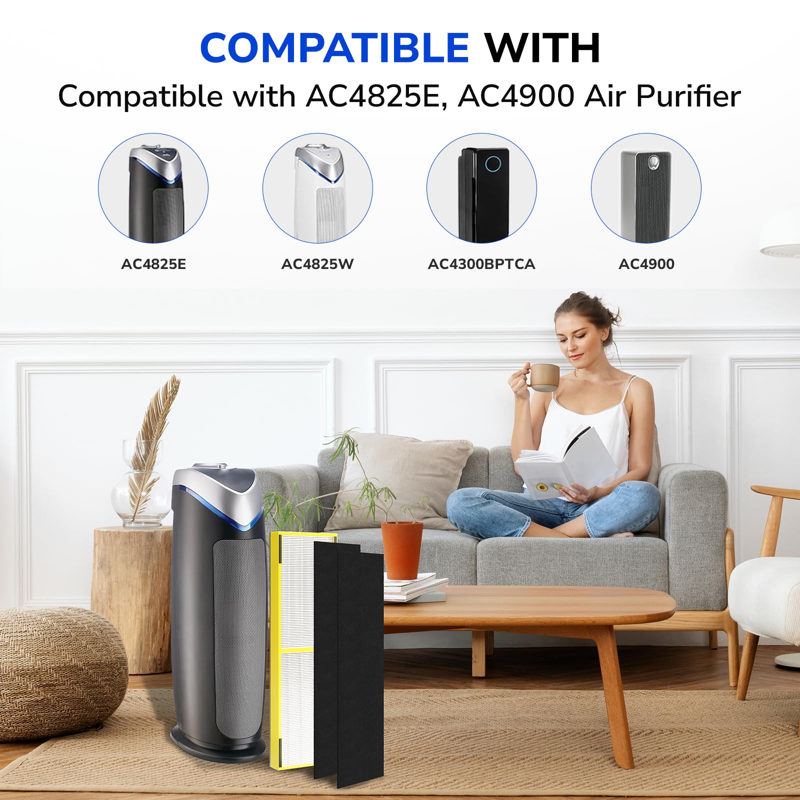 Fil-fresh Upgrade FLT4825 Air Purifier Filter B Replacement, Compatible with AC4825E, AC4850PT, AC4900, AC4300 Air Purifier, 2 True HEPA Filters & 4 Activated Carbon Filters