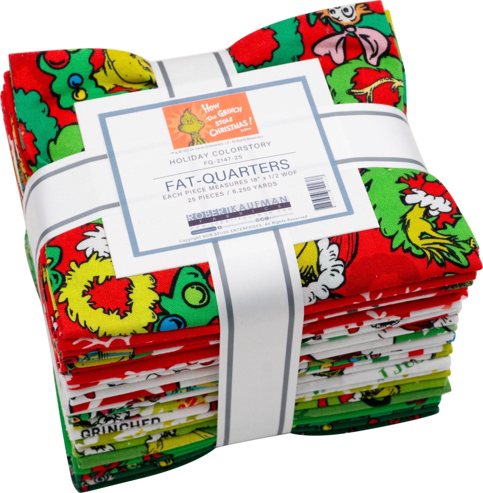 Dr. Seuss How The Grinch Stole Christmas Holiday 25 Fat Quarters Robert Kaufman FQ-2147-25, Assorted