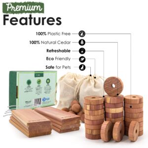 ecoKiwi Cedar Blocks for Clothes Storage Super Bundle Box - Cedar Hangers x10, Balls x30 & Rings x28-100% Natural Oil Planks & Chips for Closets & Drawers - Aromatic Red Cedar Wood with Sandpaper