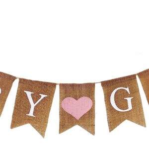 Shimmer Anna Shine Baby Girl Burlap Banner for Baby Shower Decorations and Gender Reveal Party (Light Pink Heart)