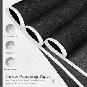 DraDraLee Flower Wrapping Paper Floral Bouquet Gift Packaging Paper, Waterproof Wrapping Paper for Flowers, 20 sheets (Black-white)