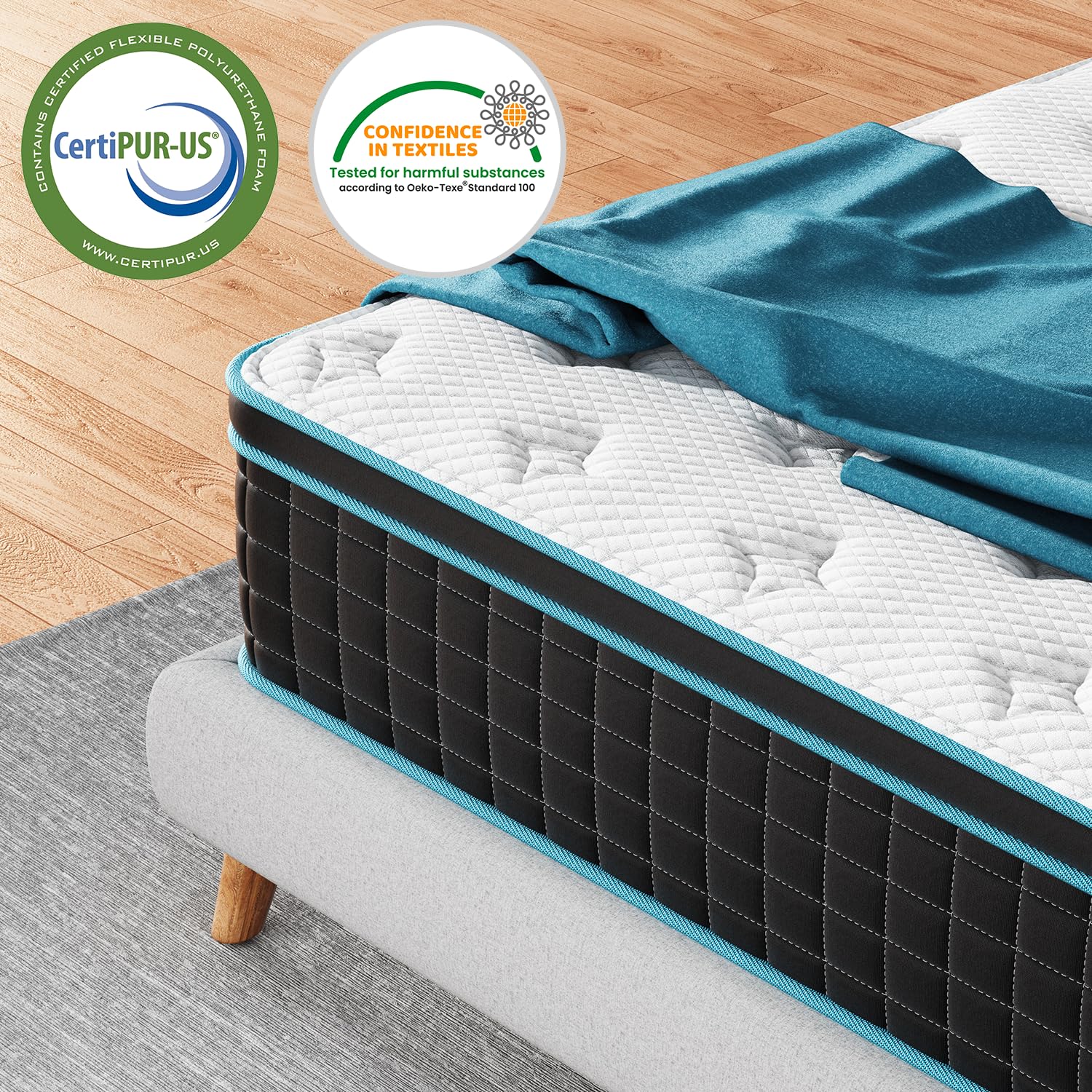 Povirt Queen Mattress 12 Inch, Pocket Spring Hybrid Queen Size Mattress in a Box, Memory Foam and Innerspring Mattress for Pressure Relief, Medium Firm Feel, 60 * 80 * 12 inch