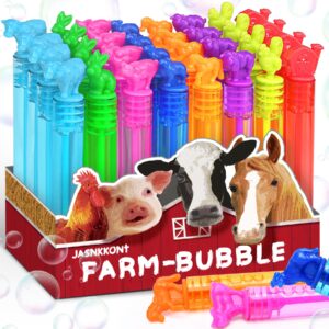 32pcs animal farm bubbles with display box, party favors for kid, mini dog/horse bubble wands bulk, birthday decoration, pinata filler, goody bag stuffers supplies, carnival prizes, classroom gift toy