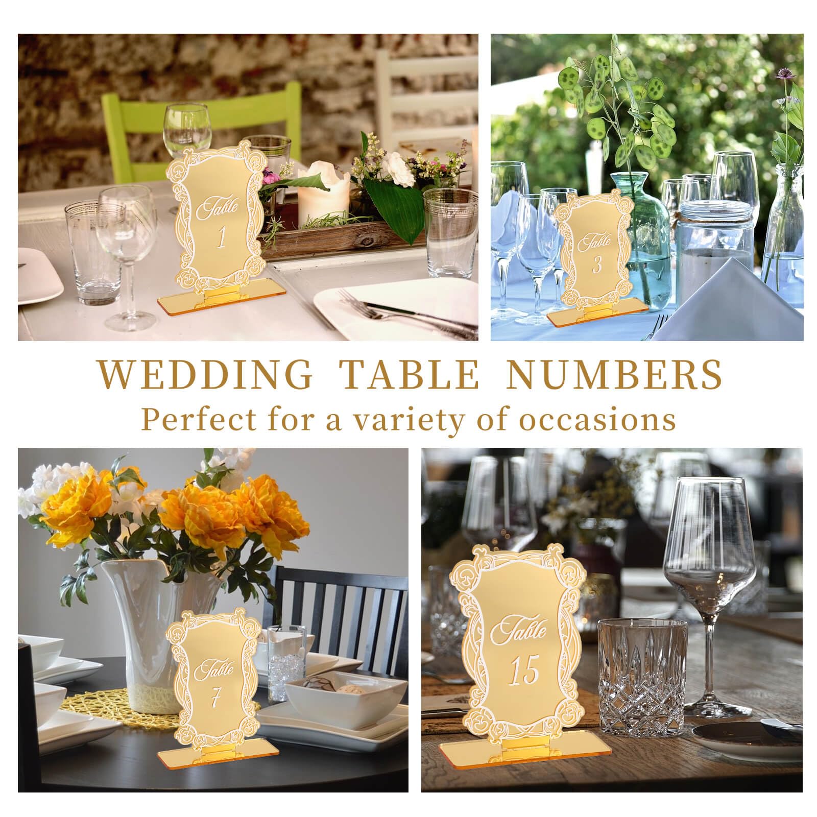 15 pcs Modern Arch Gold Table Numbers for Wedding Reception， Acrylic Signs and Holders ，Perfect for Centerpiece, Reception, Decoration, Party, Anniversary, Event（4x6 Inch）