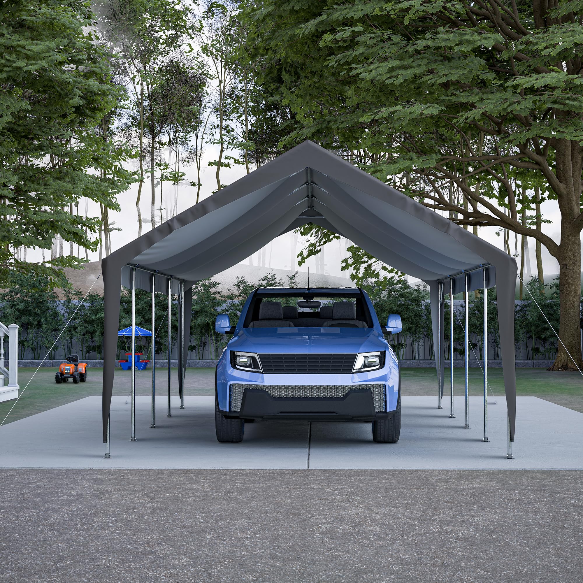 Jaxilyn Carport 13x25ft Portable Garage Car Canopy Heavy Duty Car Port with Mesh Windows and Removable Sidewalls UV Resistant Waterproof All-Season Tarp for SUV,Boat,Car, Truck Gray