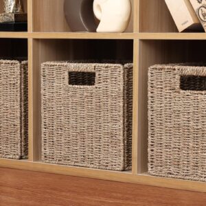 11x11x11in Seagrass Storage Baskets, Woven Baskets for Storage, Large Cube Wicker Storage Basket for Shelves Set of 3, Wicker Storage Basket, Bedroom, Living Room