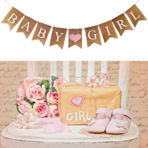 Shimmer Anna Shine Baby Girl Burlap Banner for Baby Shower Decorations and Gender Reveal Party (Light Pink Heart)