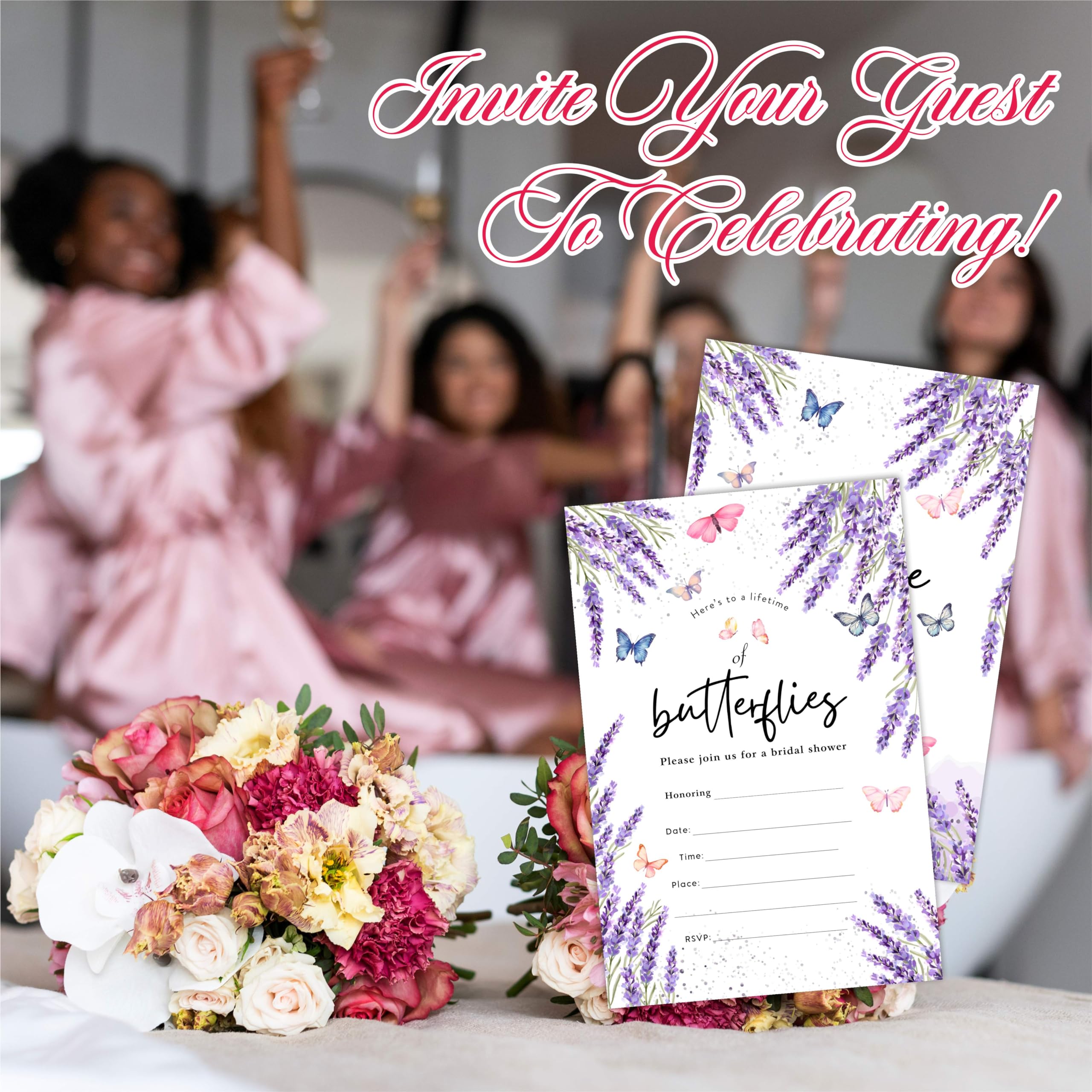 luixd Bridal Shower Invitations, 25 Purple Lavender & Butterfly Fill In Invites With Envelopes, Invitations For Newlyweds,Bridal Shower, Party Favor & Supplies - B10