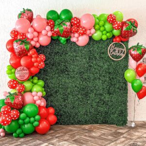 momo rucci 147pcs strawberry balloons arch garland kit with strawberry foil balloons for sweet girl my berry first themed birthday party supplies baby shower gender reveal decorations red pink green